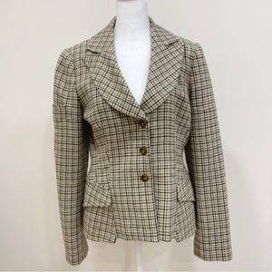 David Meister Houndstooth Plaid Wool Blend Blazer, size 6